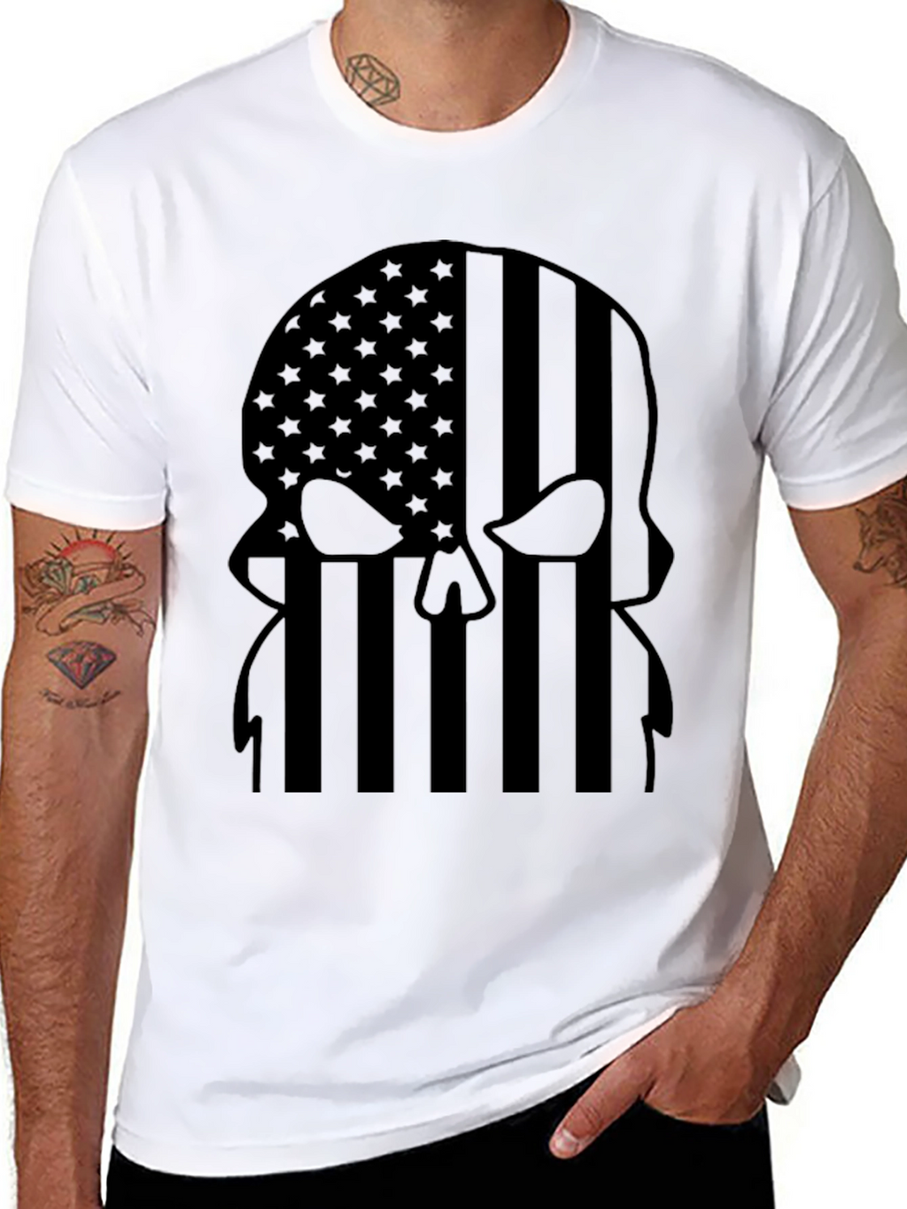 American Flag Punisher Skull Black T-Shirt