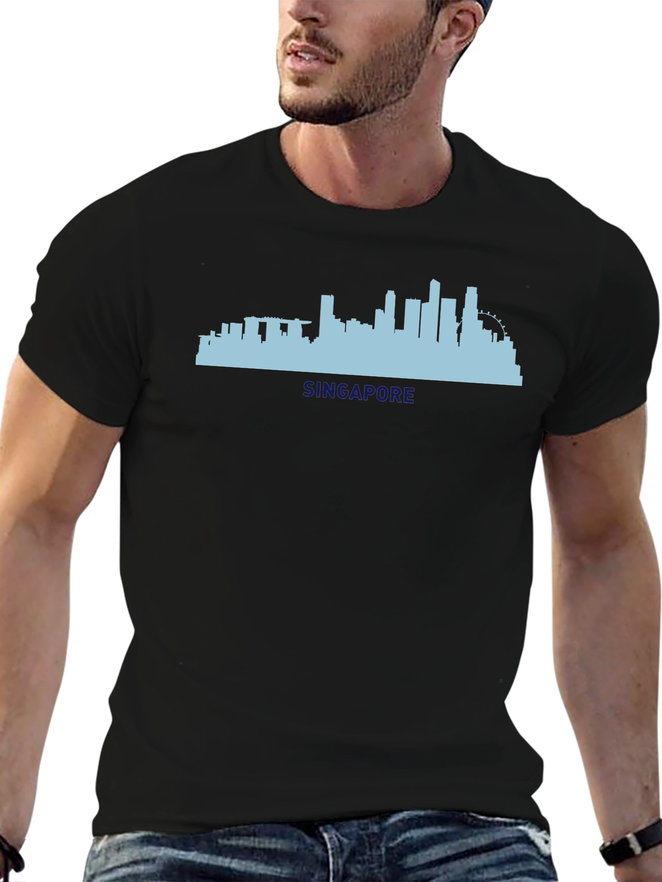 Singapore Skyline Graphic Tee - Black Cotton T-Shirt