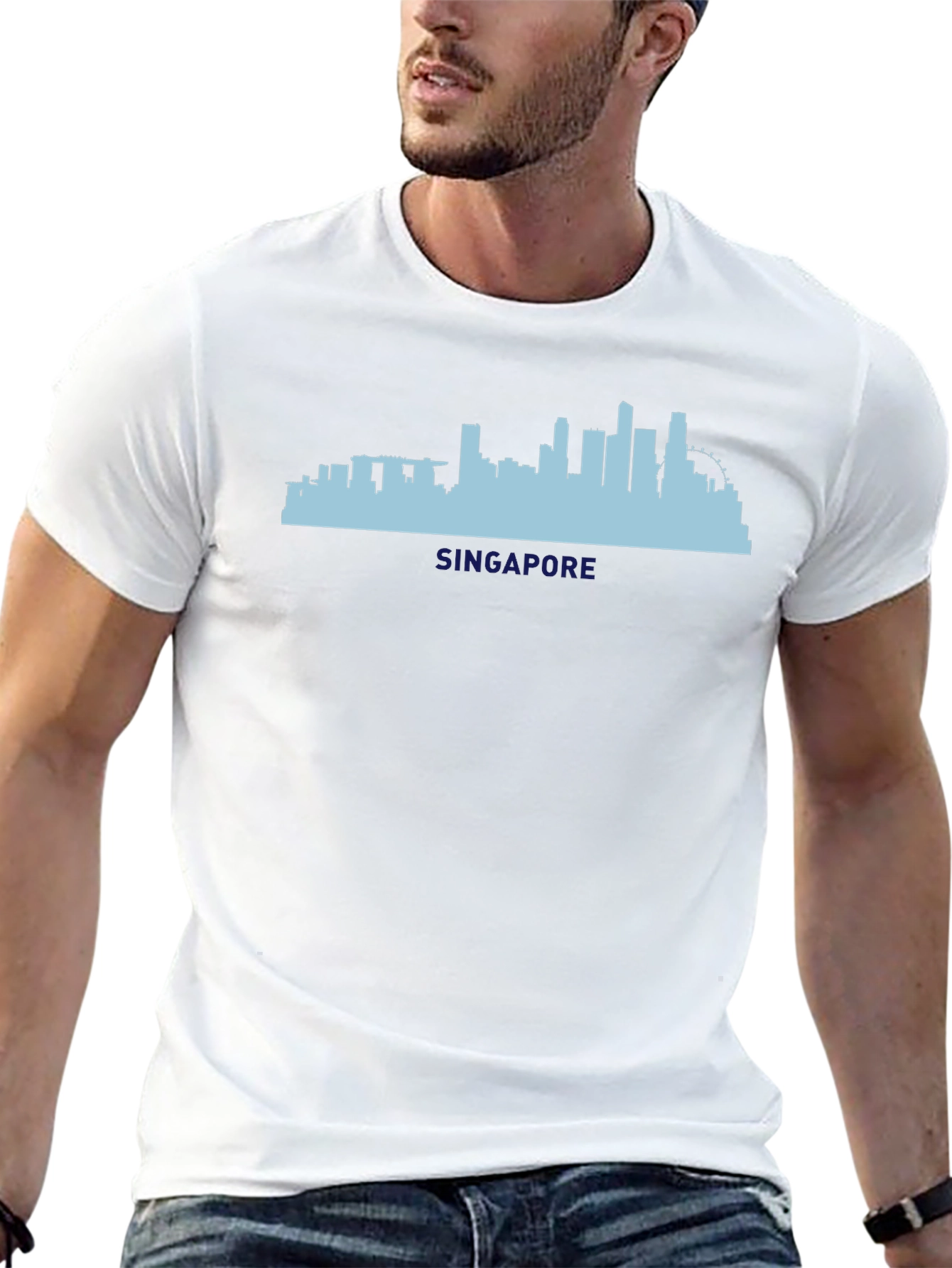 Singapore Skyline Graphic Tee - Black Cotton T-Shirt