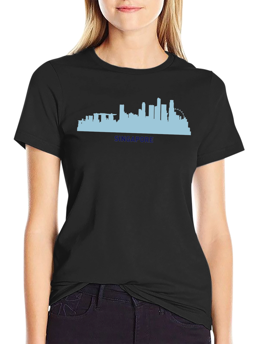 Singapore Skyline Graphic Tee - Black Cotton T-Shirt