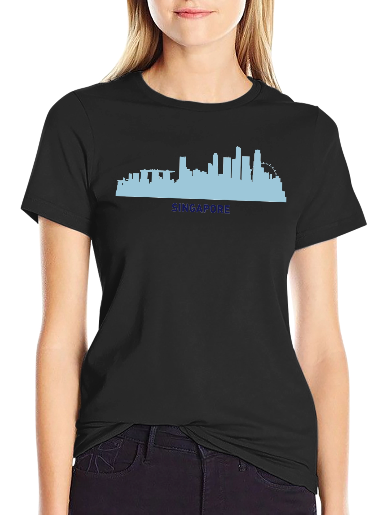Singapore Skyline Graphic Tee - Black Cotton T-Shirt