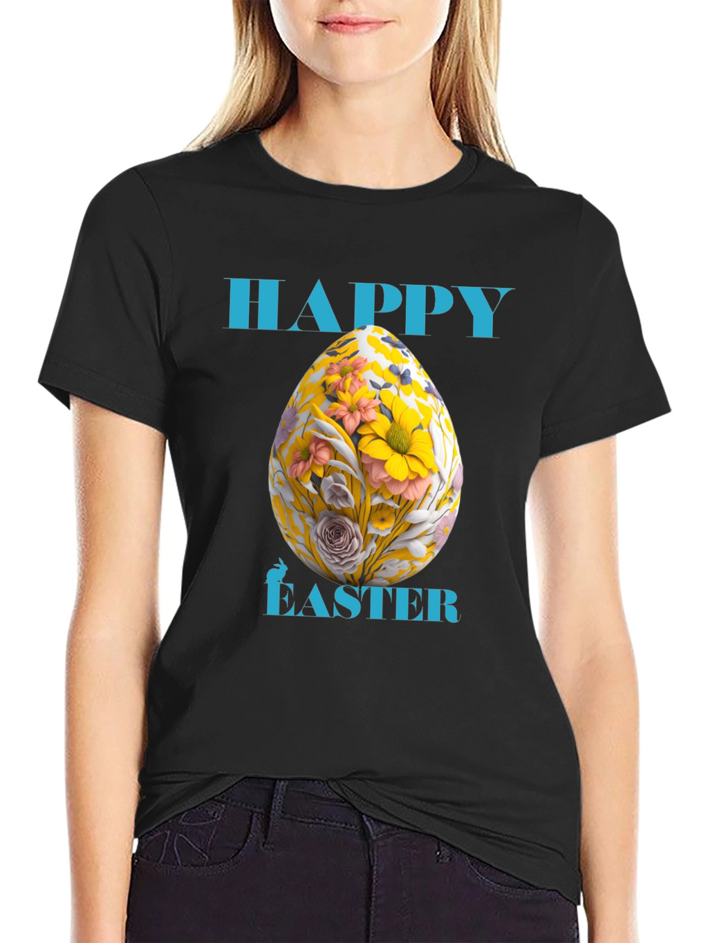 Happy Easter Floral Egg Graphic Tee