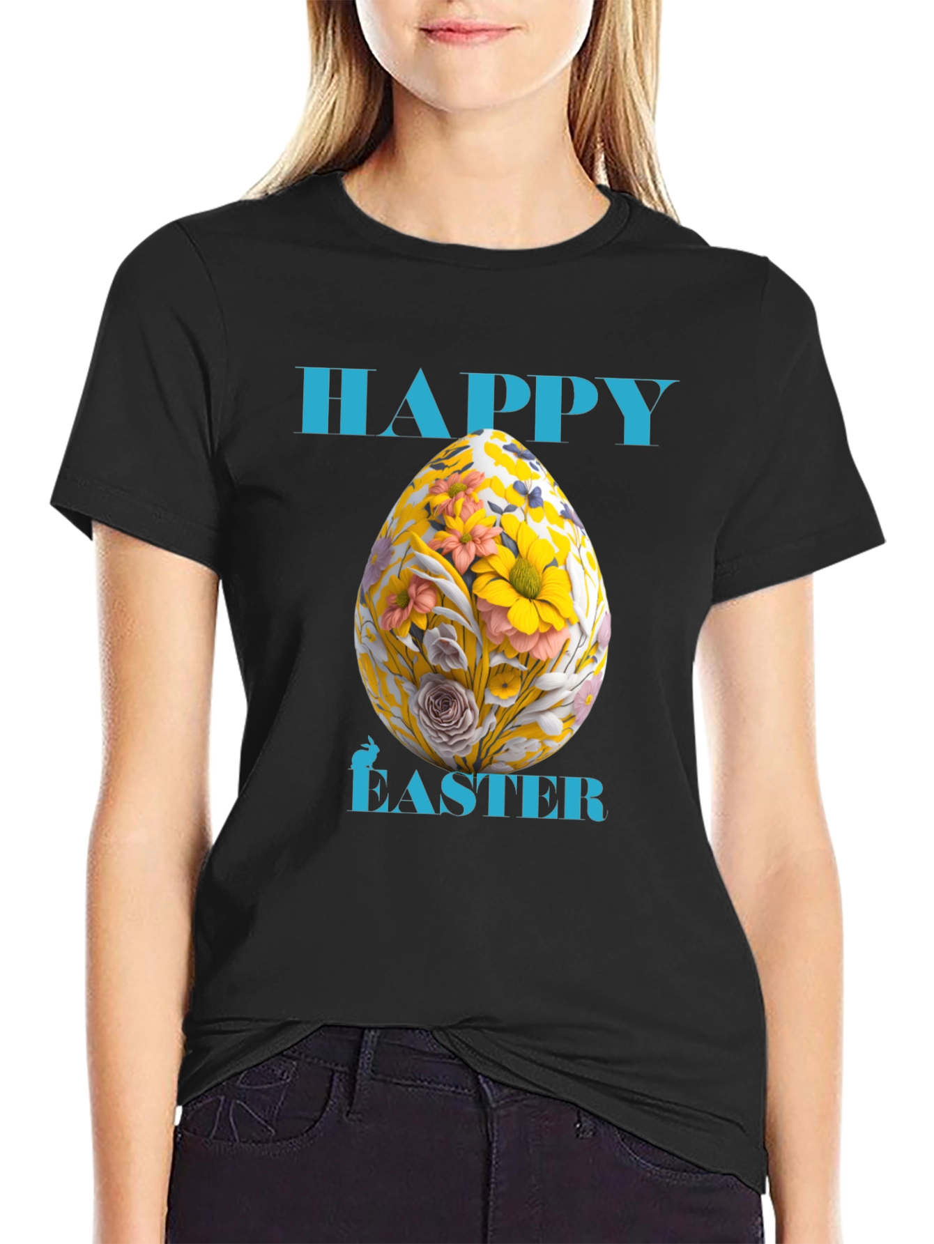 Happy Easter Floral Egg Graphic Tee