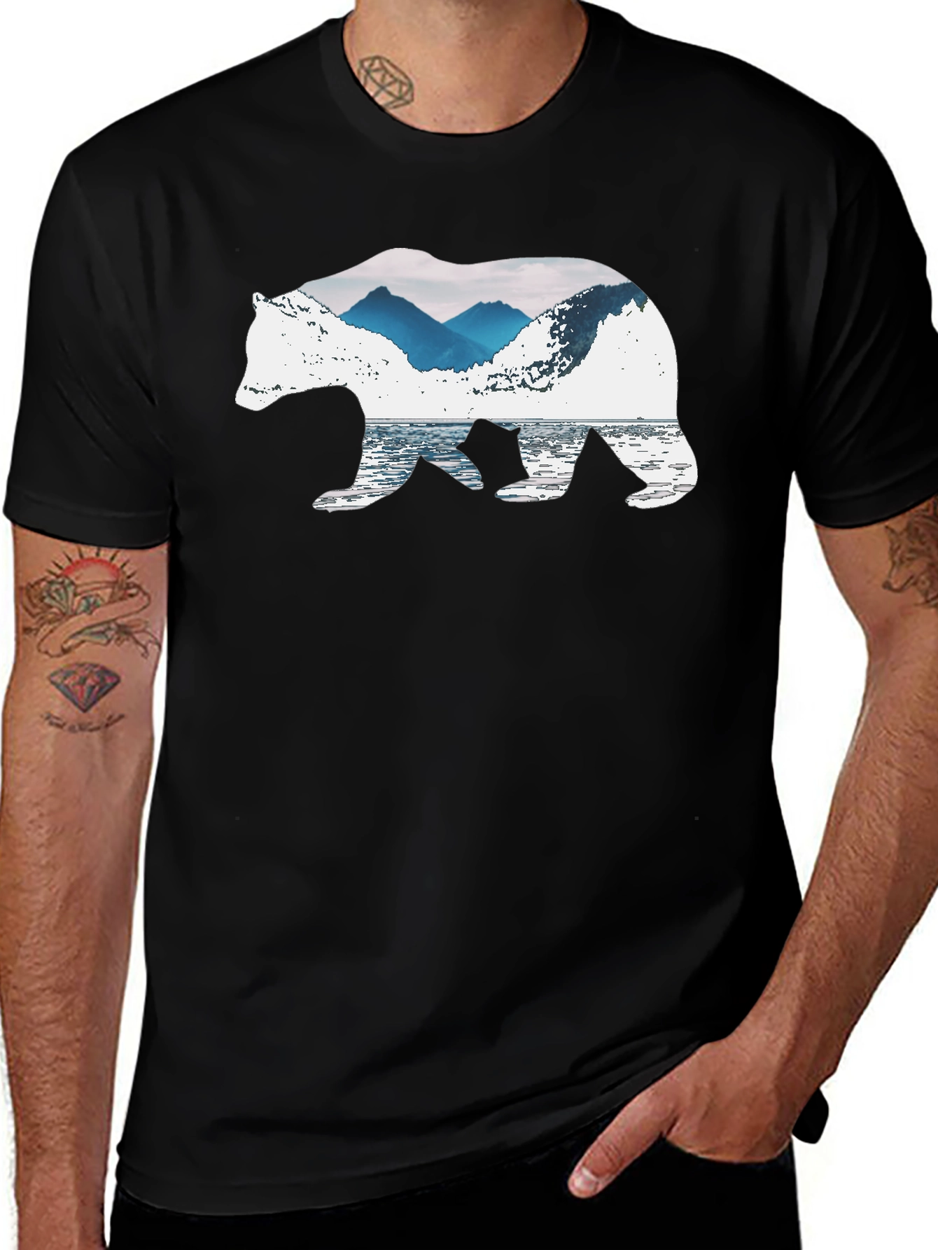 Nature Bear Graphic Tee - Black