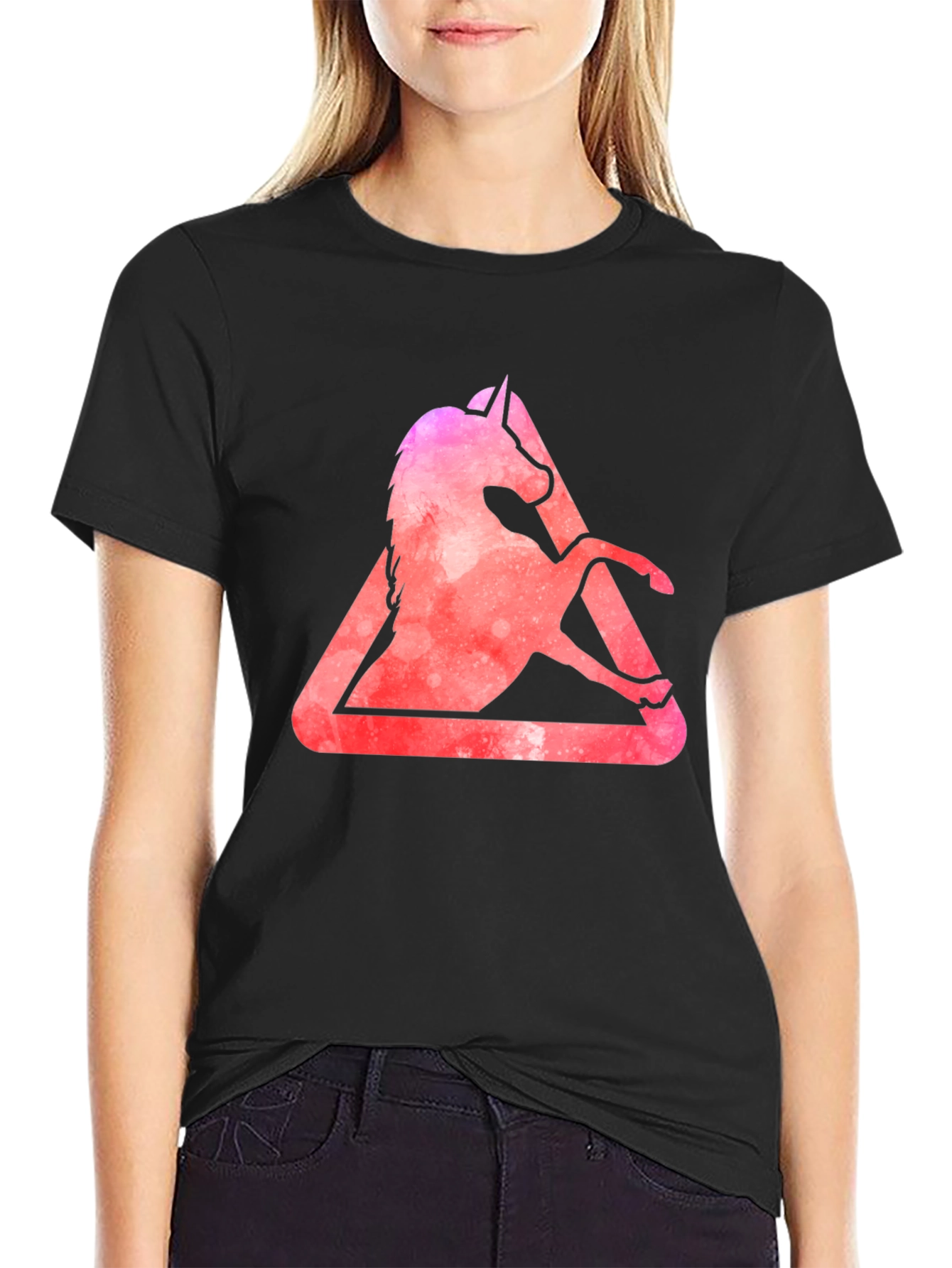 Unicorn Triangle Graphic Tee - Stylish Mens Black T-Shirt