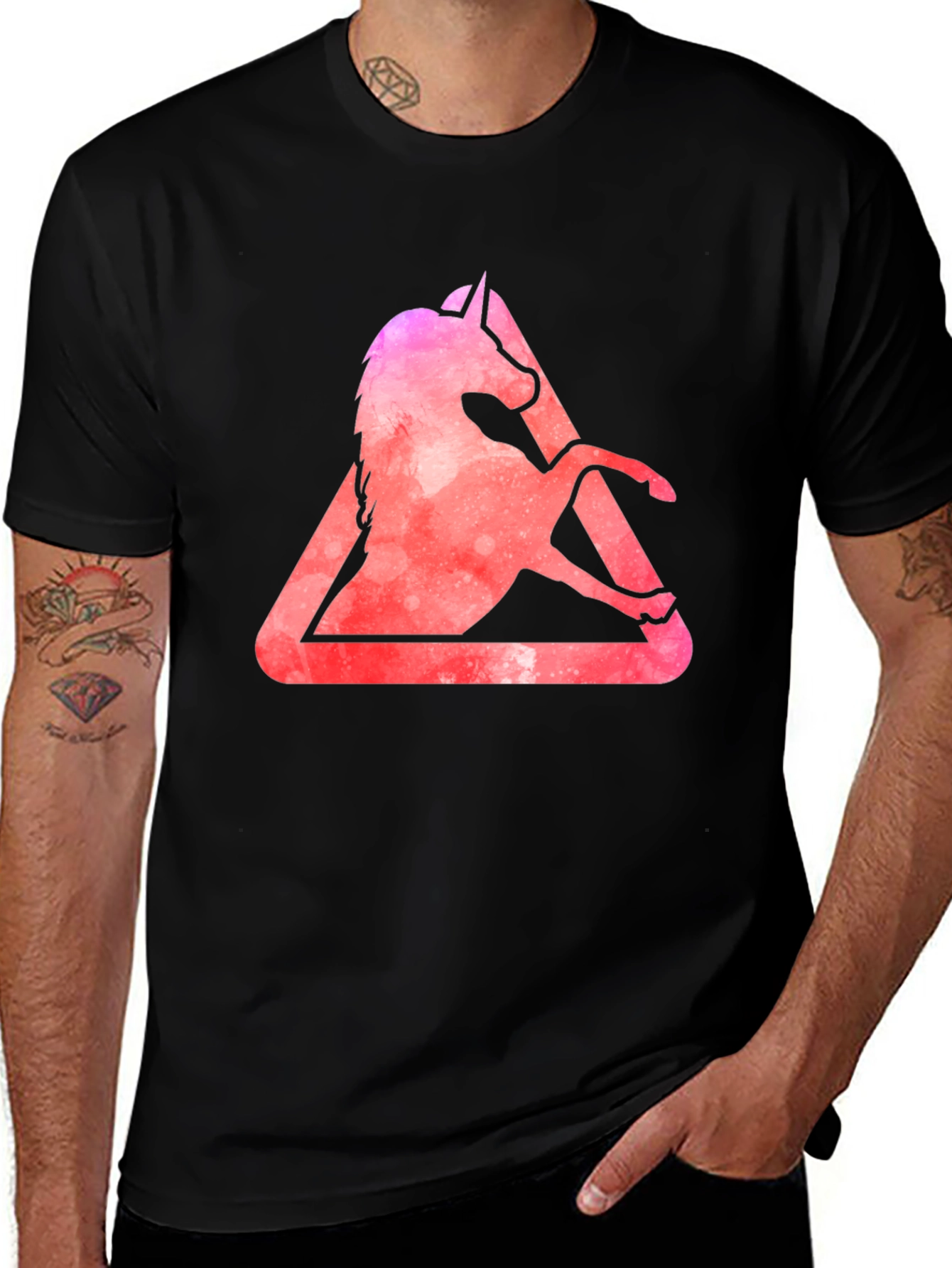 Unicorn Triangle Graphic Tee - Stylish Mens Black T-Shirt