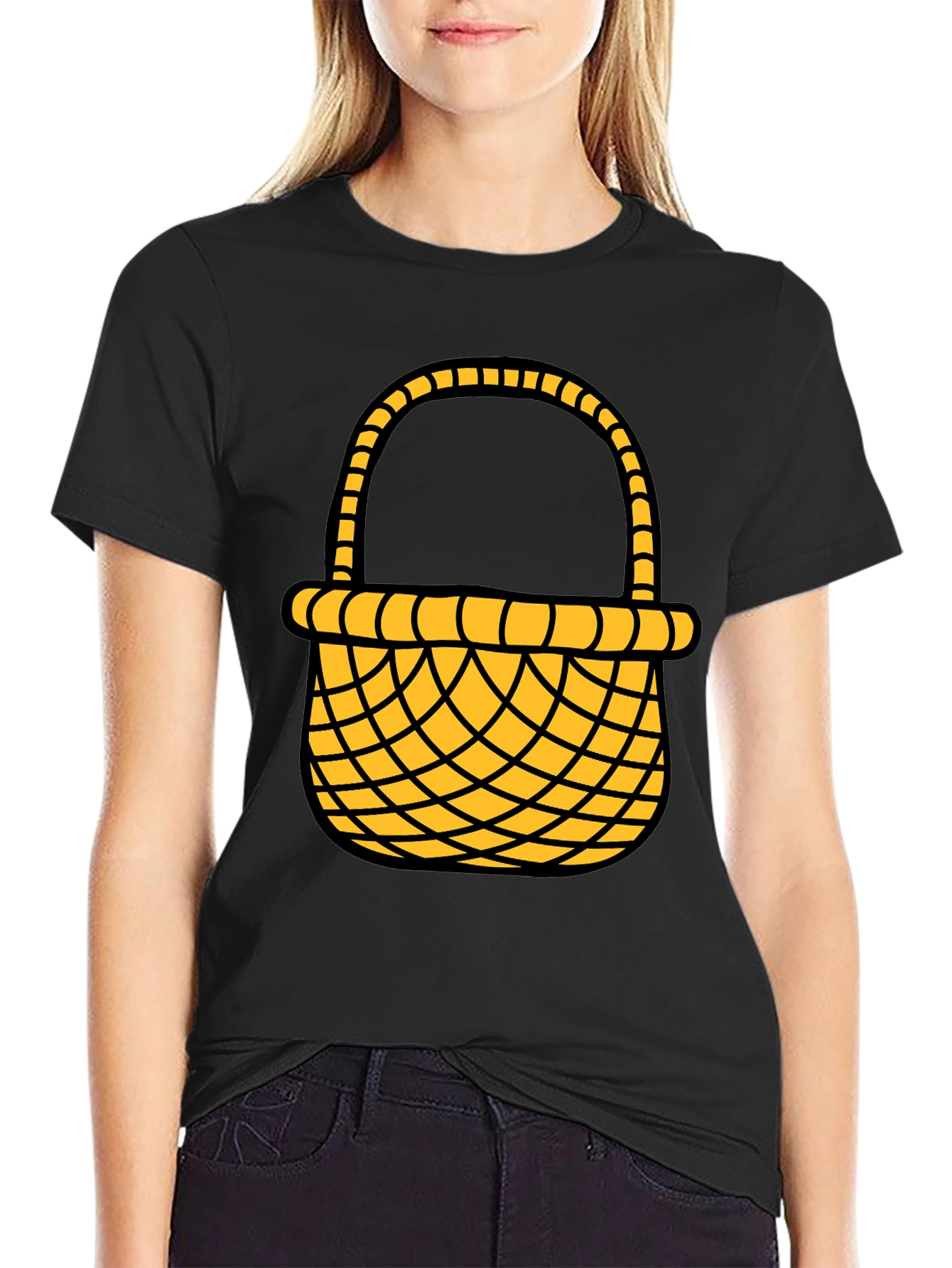 Easter Basket Graphic Tee - Black Cotton Blend Shirt