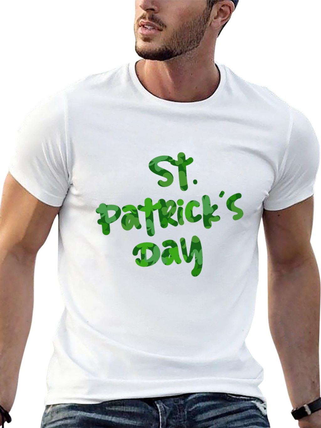 St. Patricks Day Clover Print Black T-Shirt