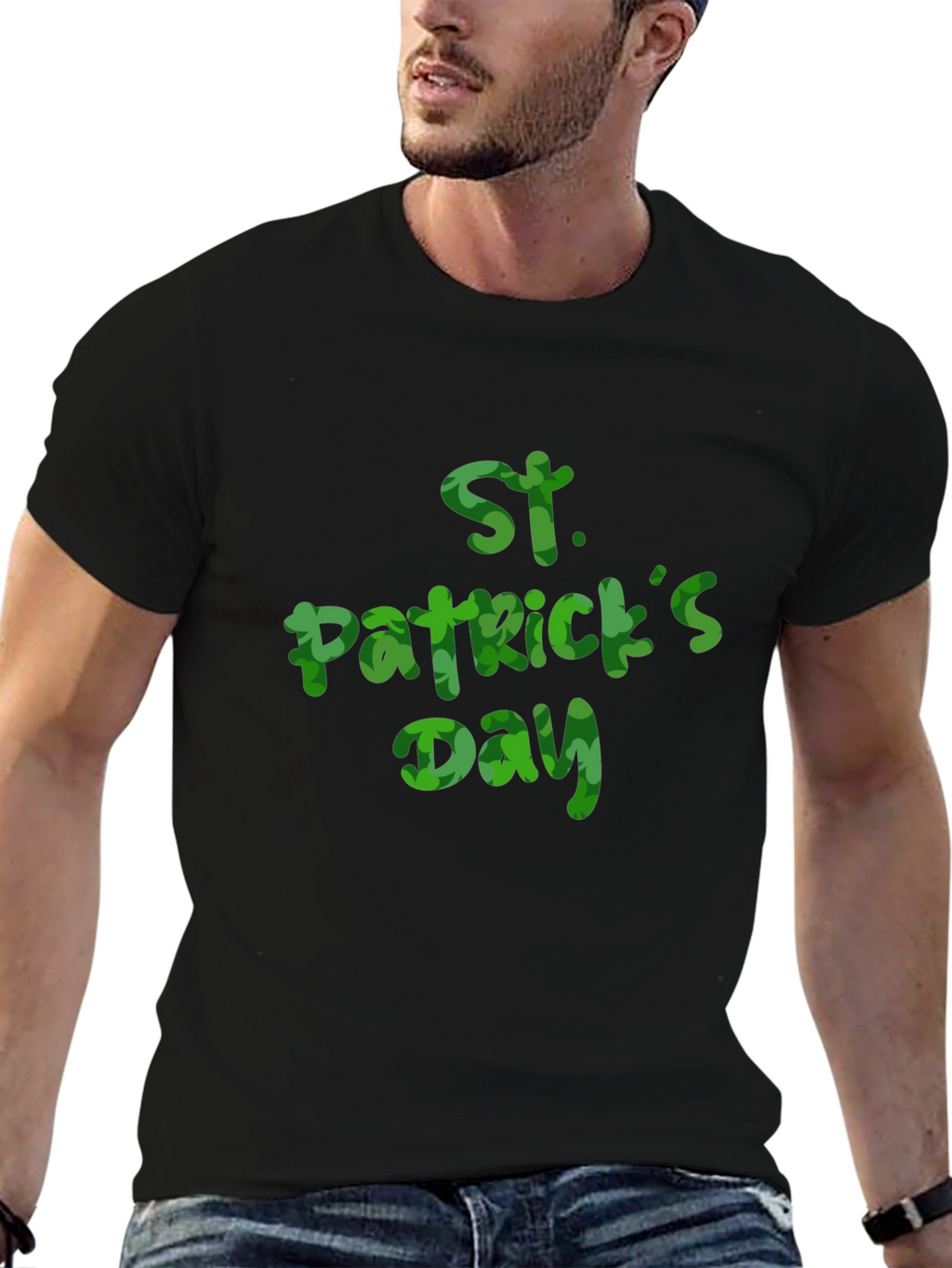 St. Patricks Day Clover Print Black T-Shirt