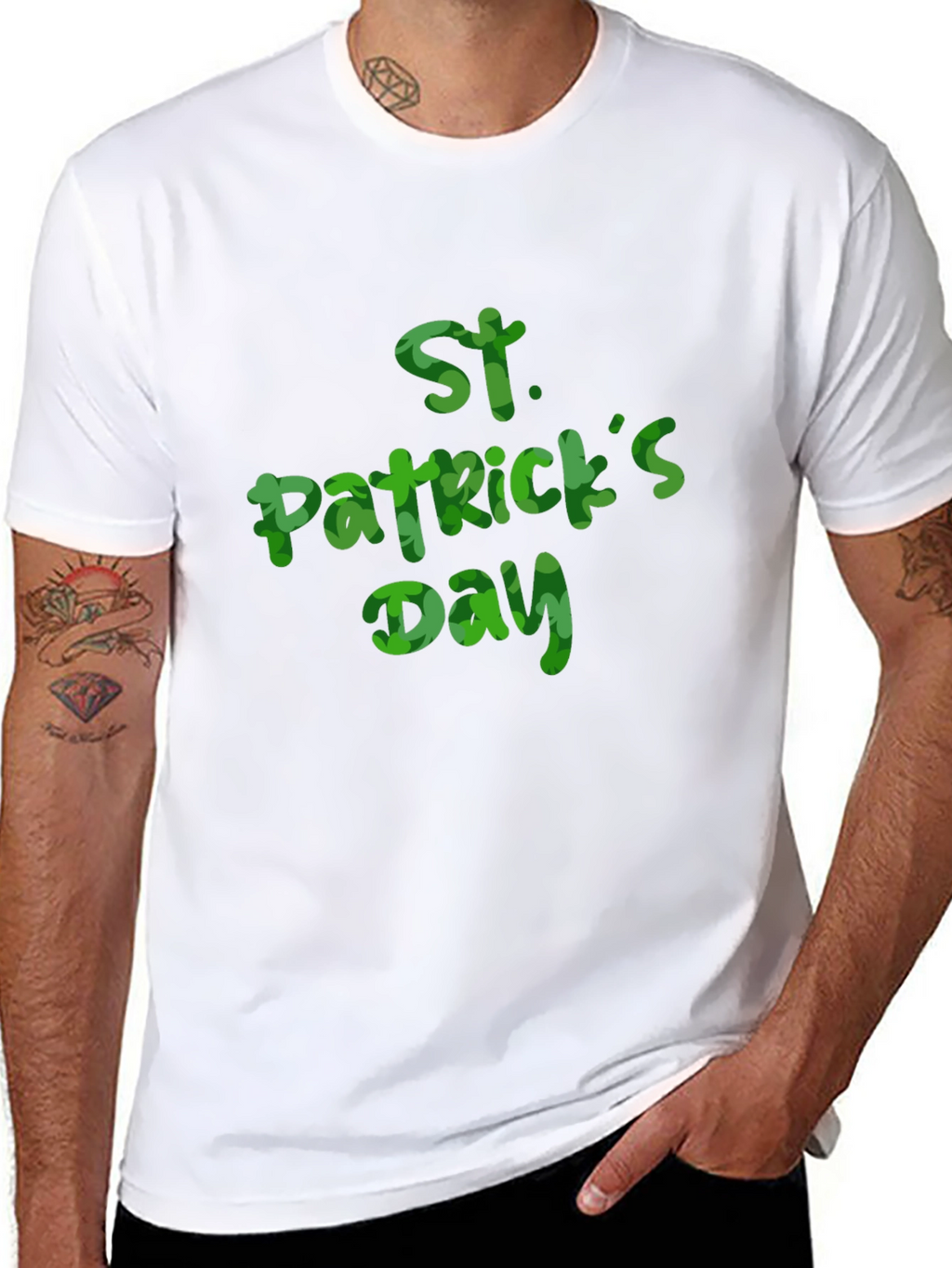 St. Patricks Day Clover Print Black T-Shirt