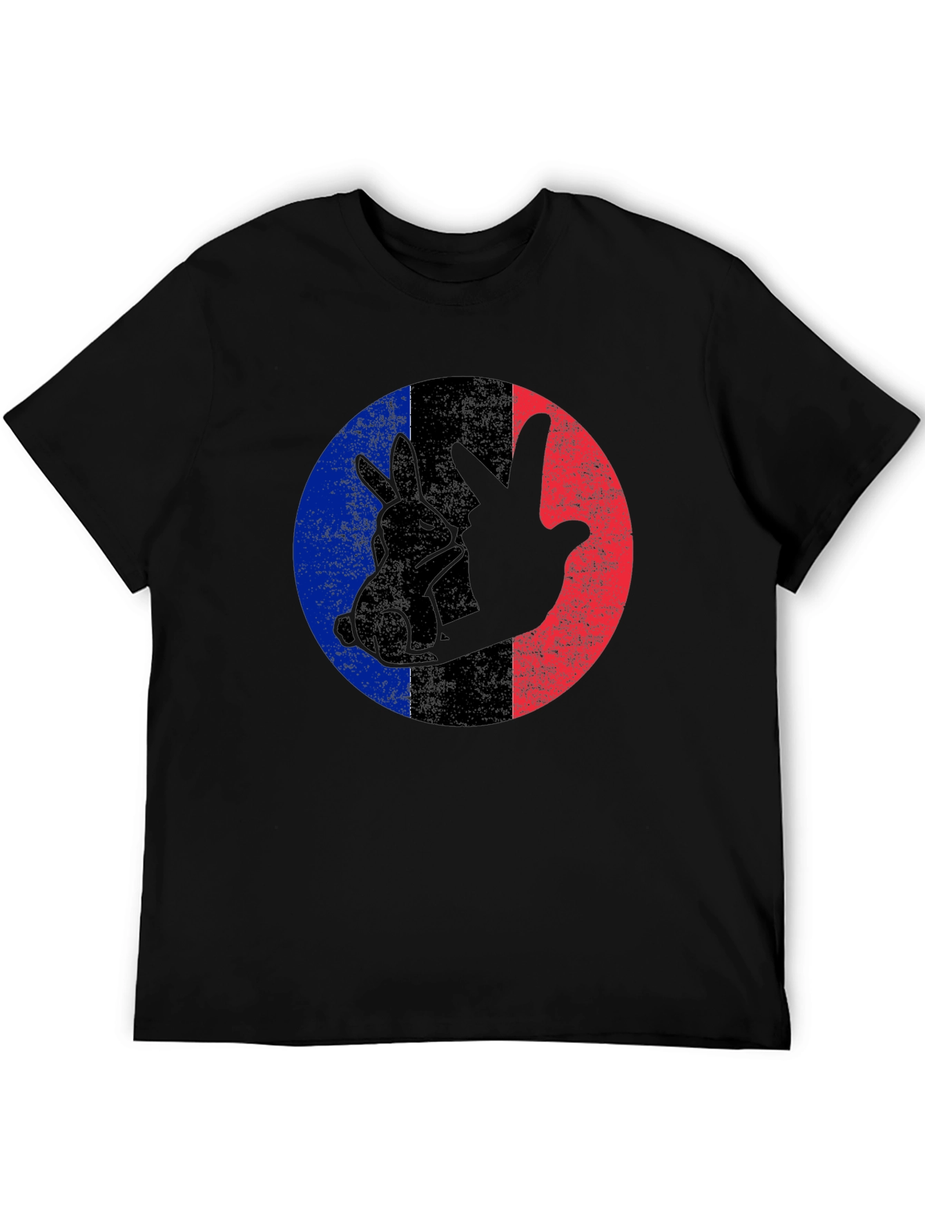 Rabbit Peace Sign Black T-Shirt