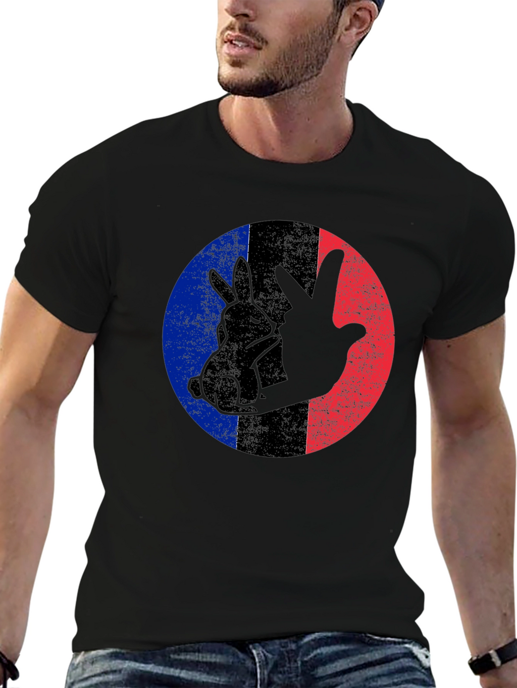 Rabbit Peace Sign Black T-Shirt