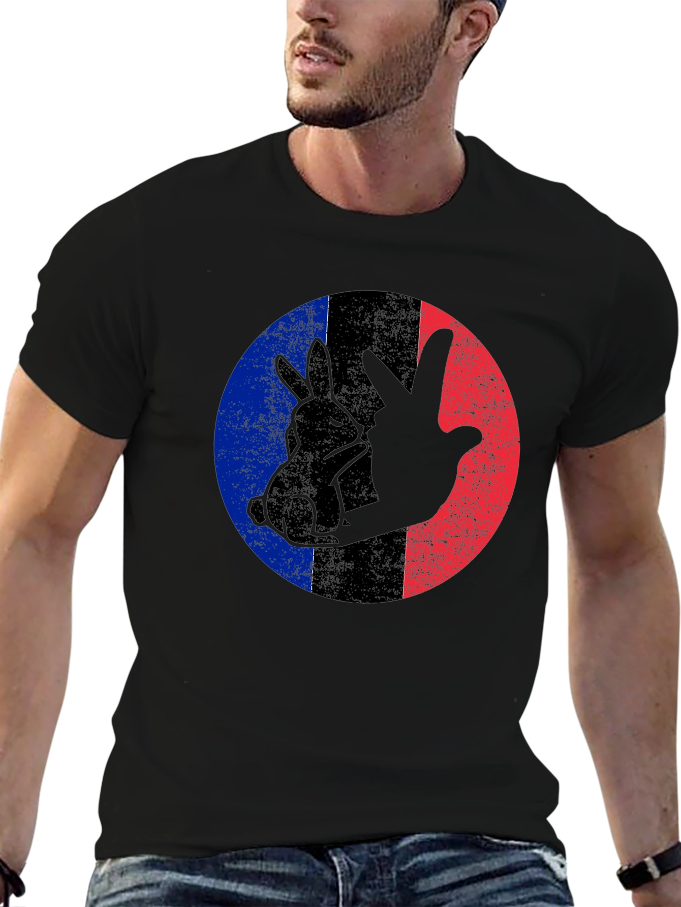 Rabbit Peace Sign Black T-Shirt