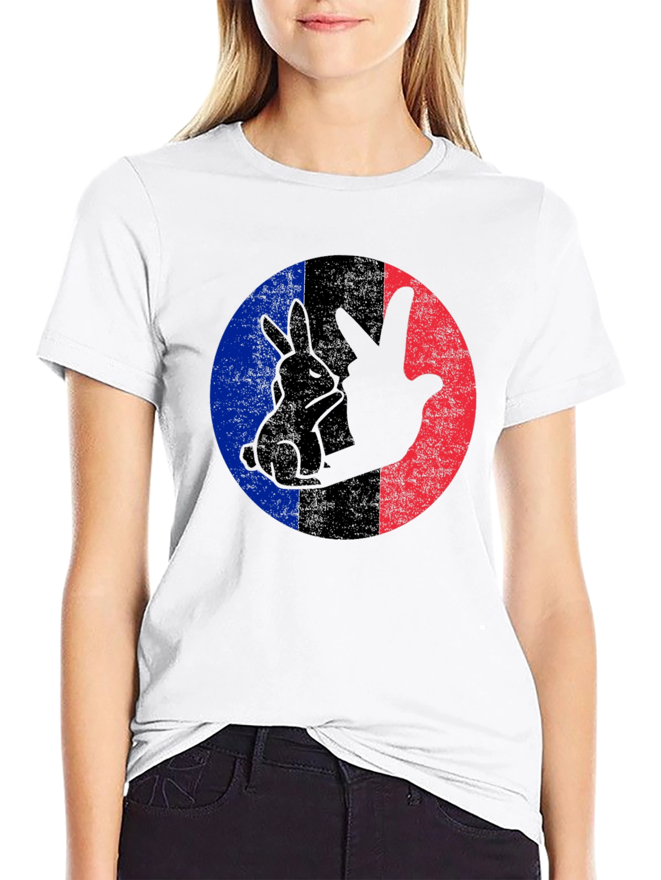 Rabbit Peace Sign Black T-Shirt