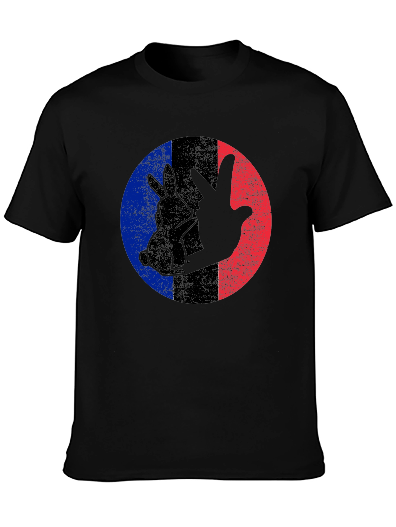 Rabbit Peace Sign Black T-Shirt