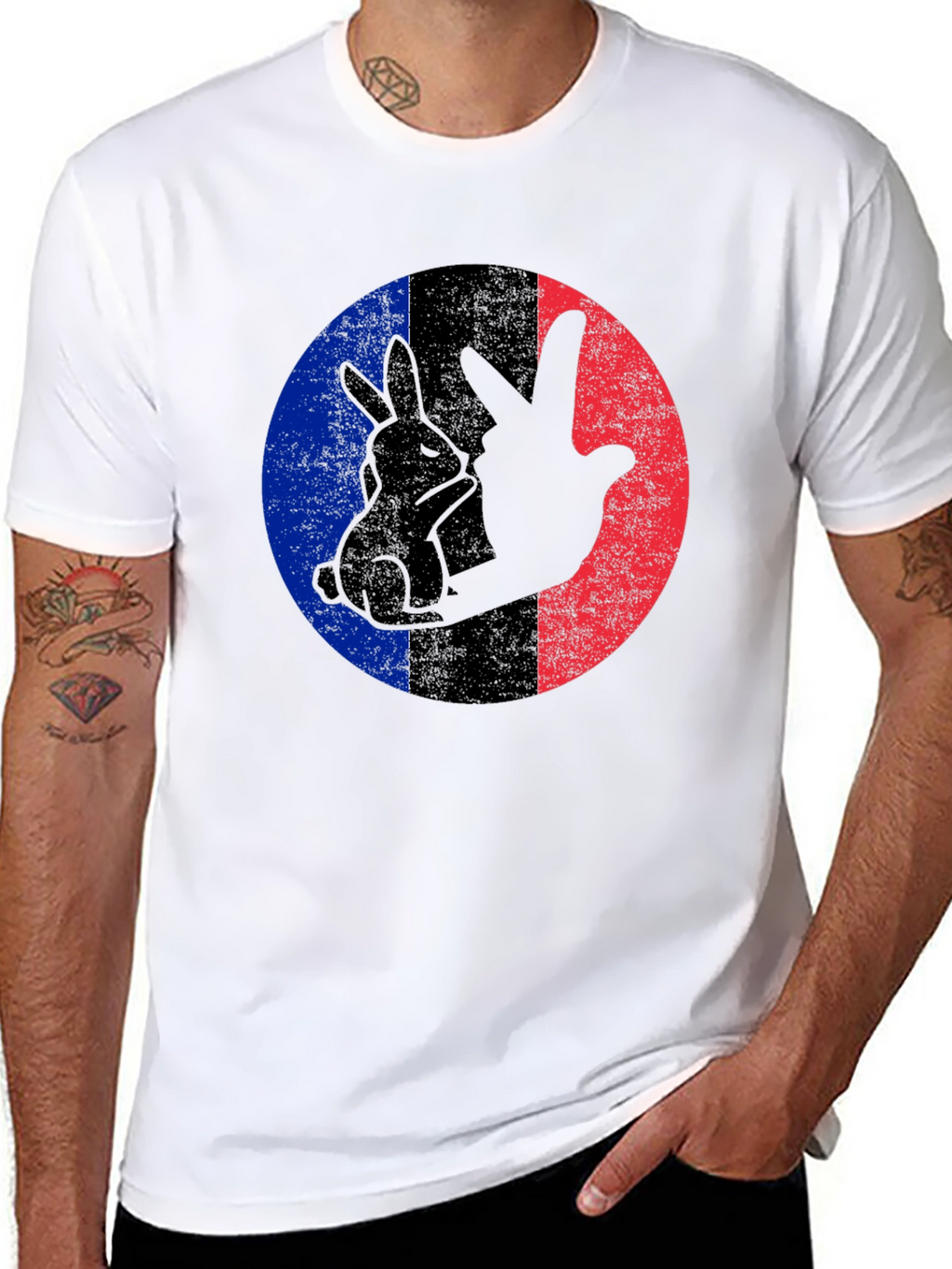 Rabbit Peace Sign Black T-Shirt