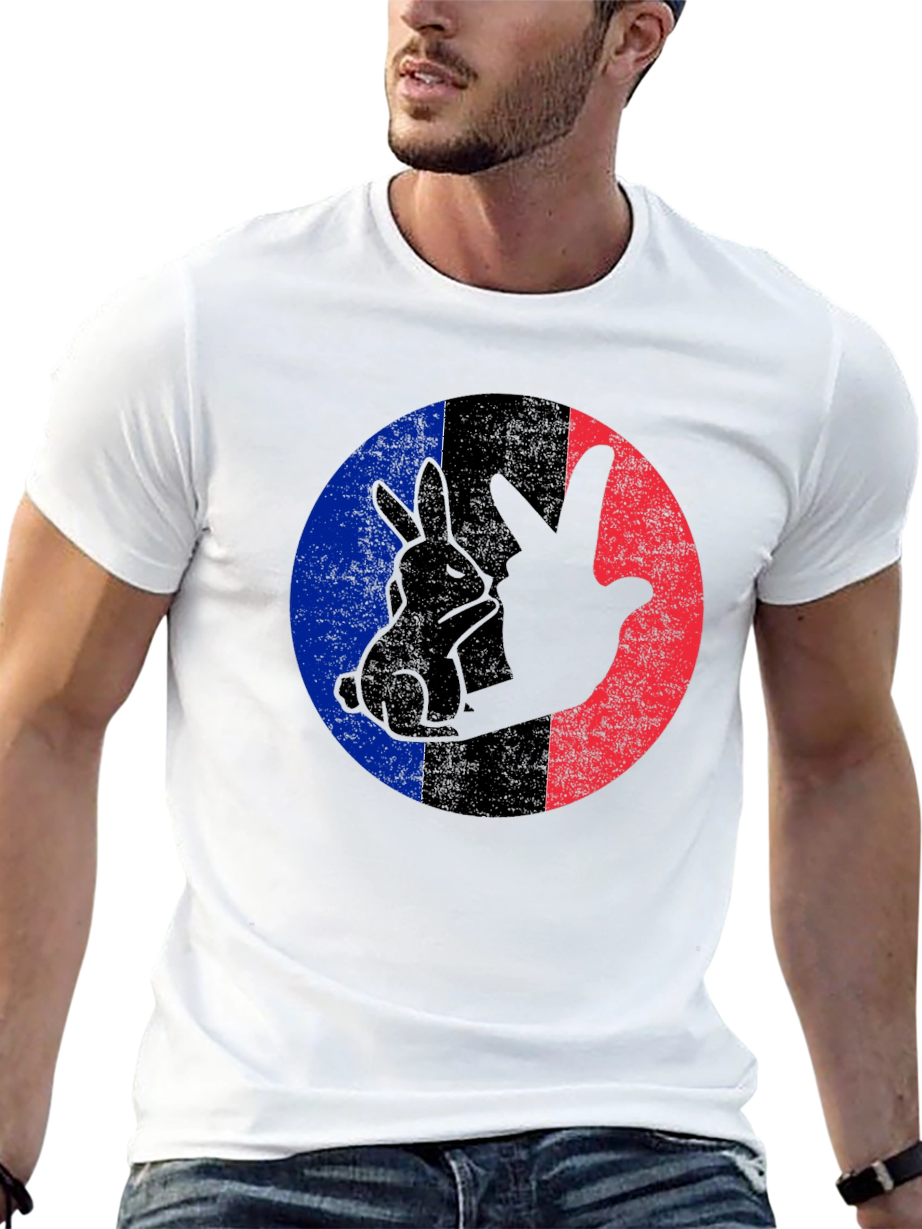 Rabbit Peace Sign Black T-Shirt
