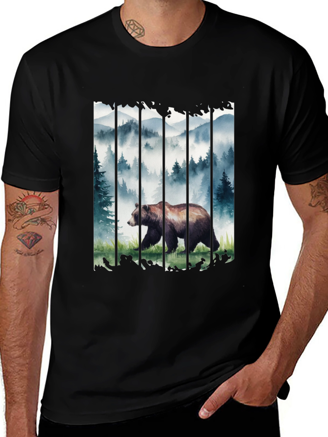 Grizzly Bear Forest Tee - Nature Inspired Graphic T-Shirt