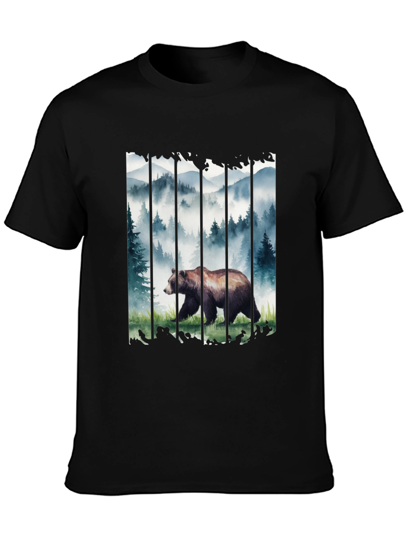 Grizzly Bear Forest Tee - Nature Inspired Graphic T-Shirt