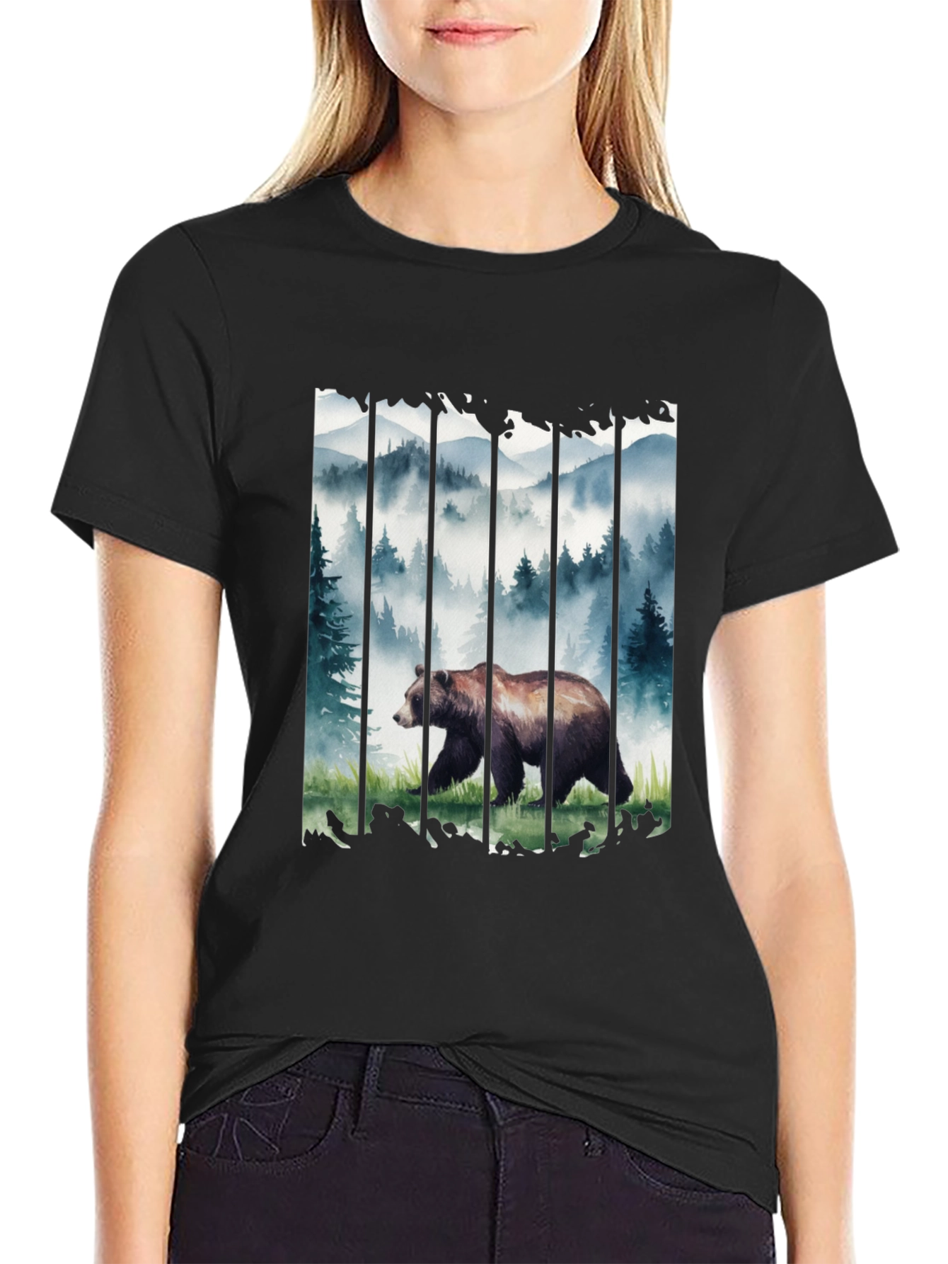 Grizzly Bear Forest Tee - Nature Inspired Graphic T-Shirt