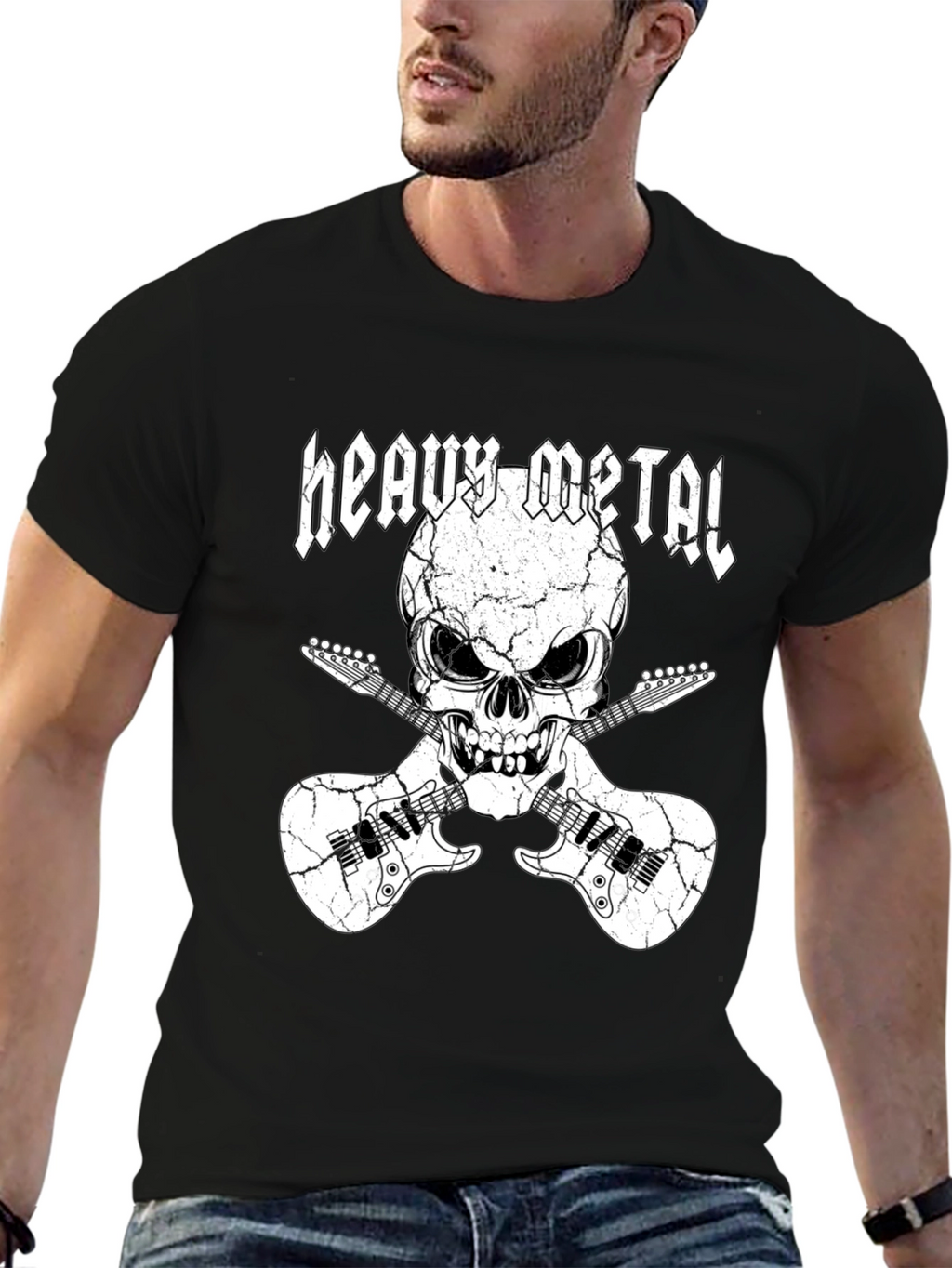Heavy Metal Skull & Guitars Graphic T-Shirt