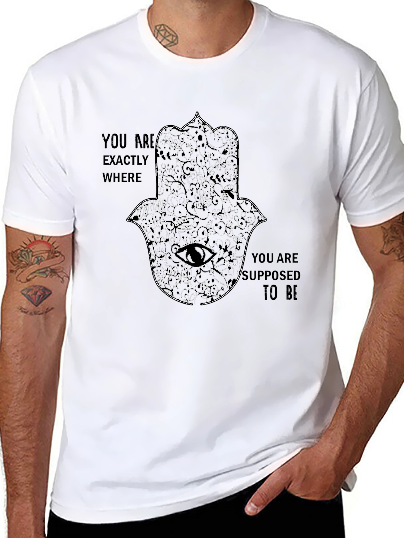 Mens Black Graphic Tee - Hamsa Hand Design