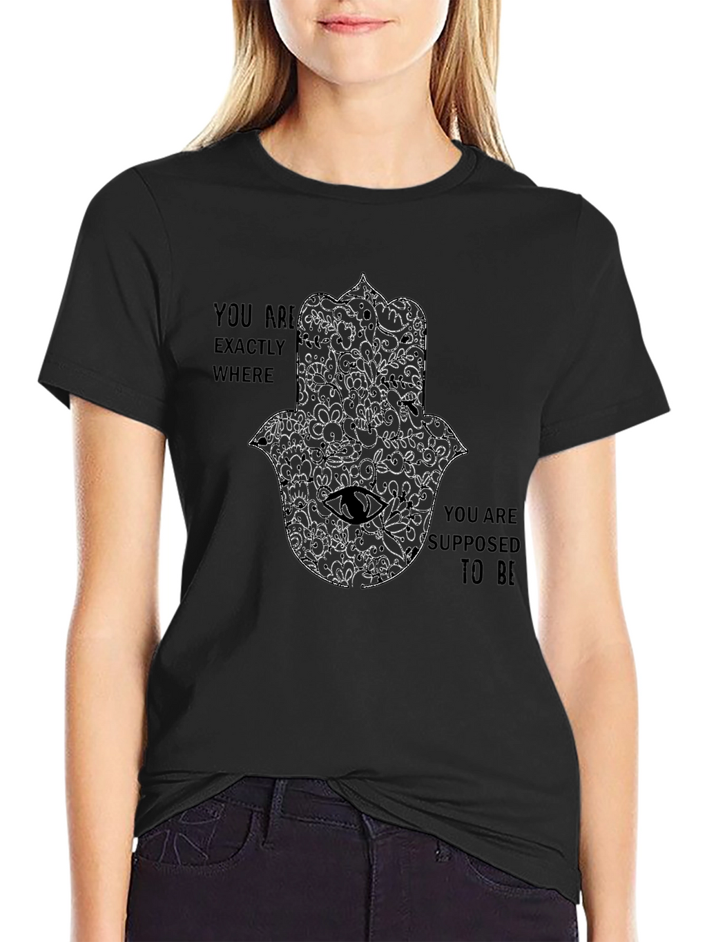 Mens Black Graphic Tee - Hamsa Hand Design