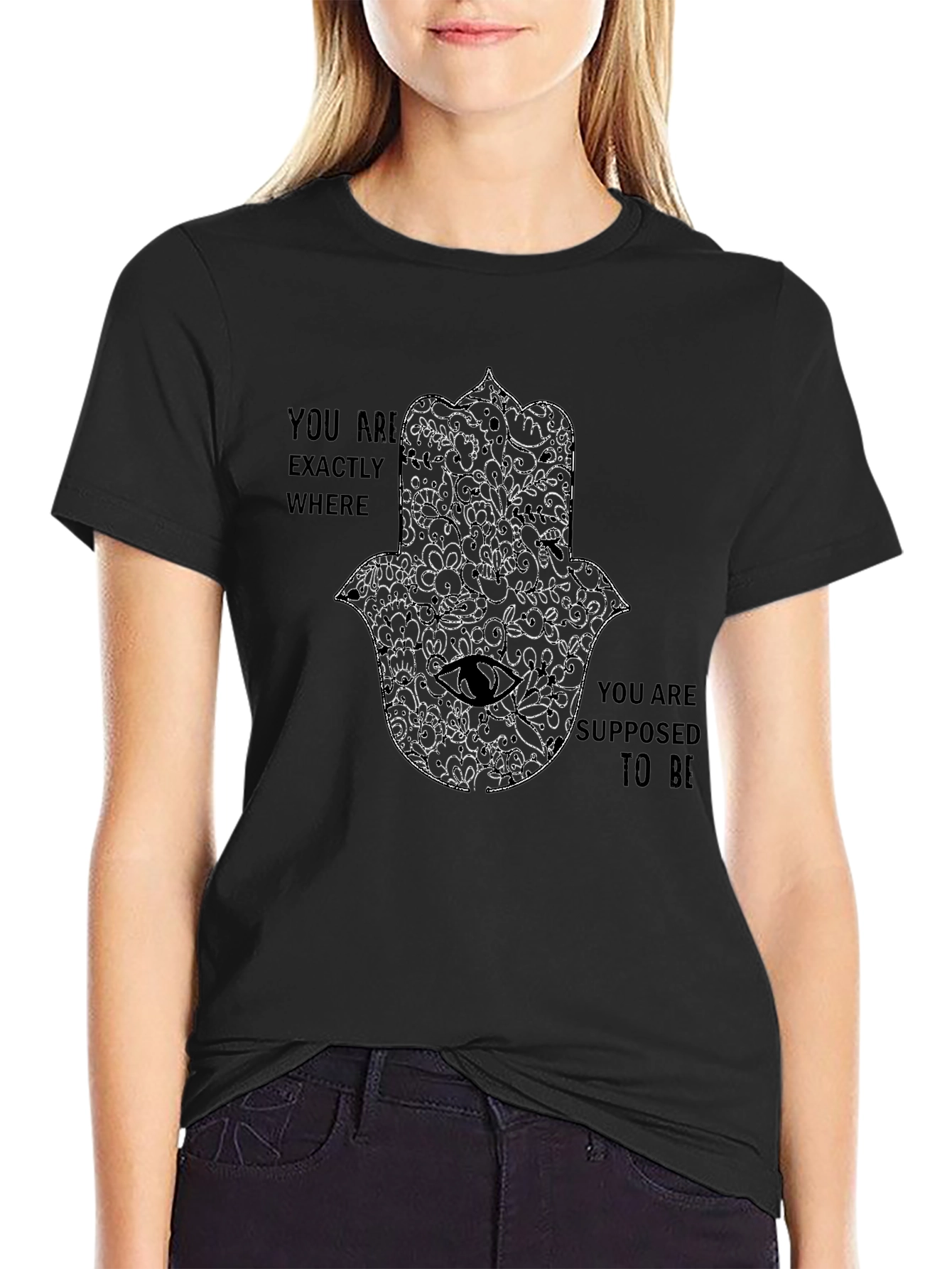 Mens Black Graphic Tee - Hamsa Hand Design