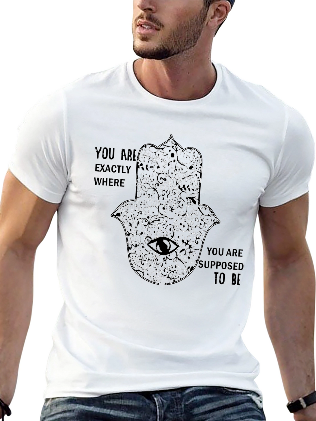 Mens Black Graphic Tee - Hamsa Hand Design