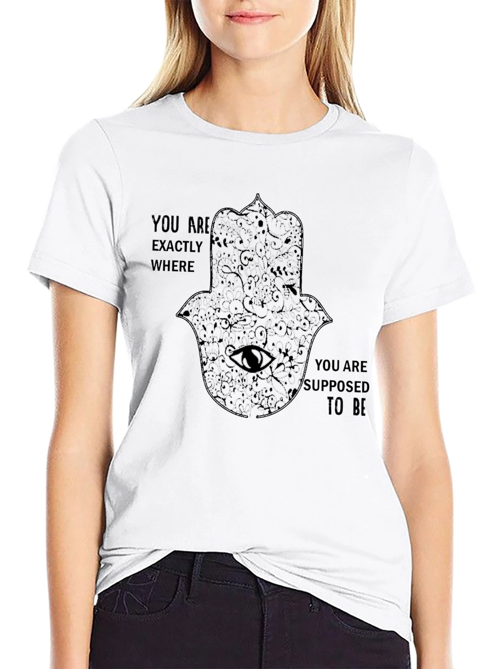 Mens Black Graphic Tee - Hamsa Hand Design