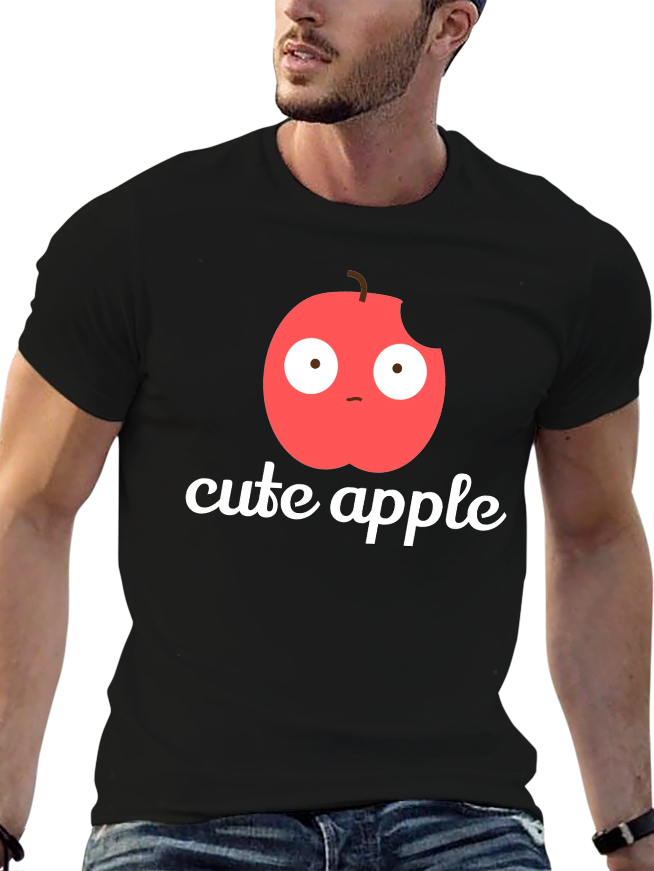 Cute Apple Graphic Print T-Shirt -  Mens Black Tee