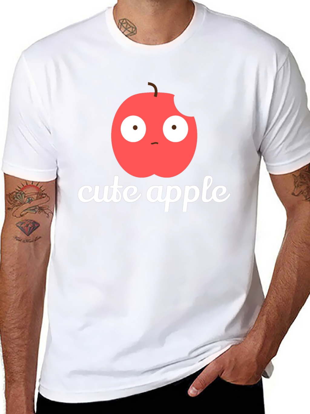 Cute Apple Graphic Print T-Shirt -  Mens Black Tee