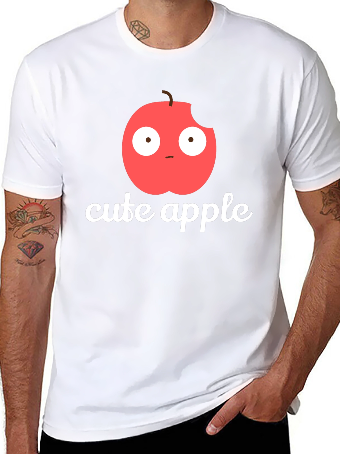 Cute Apple Graphic Print T-Shirt -  Mens Black Tee