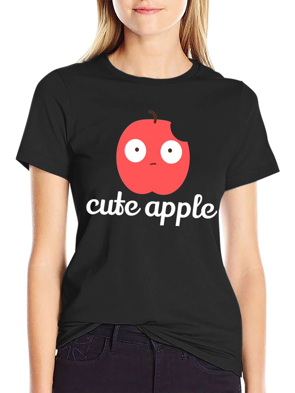 Cute Apple Graphic Print T-Shirt -  Mens Black Tee