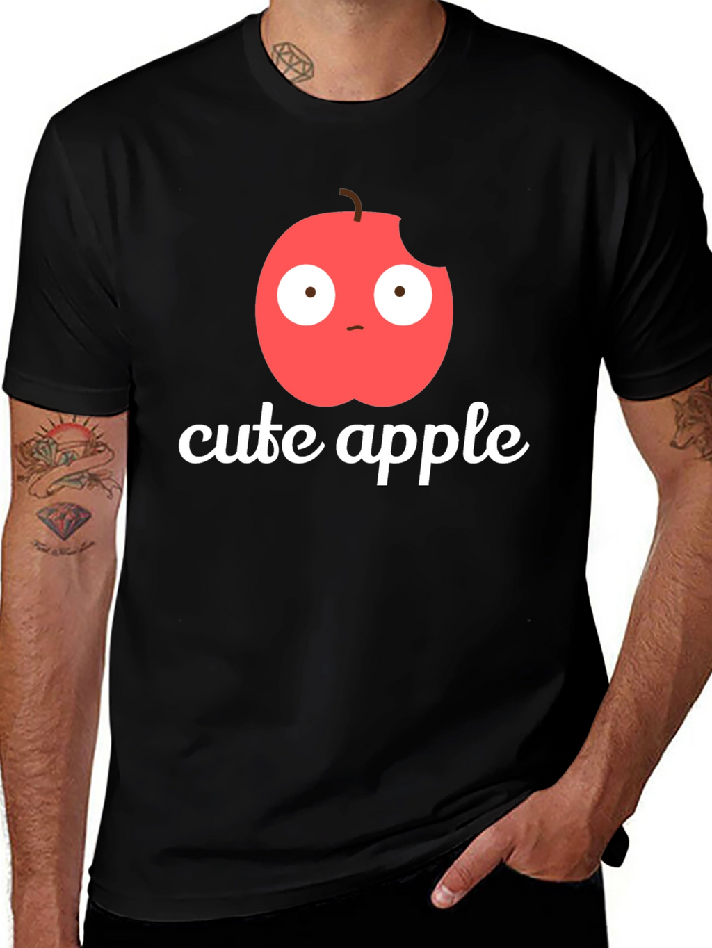 Cute Apple Graphic Print T-Shirt -  Mens Black Tee