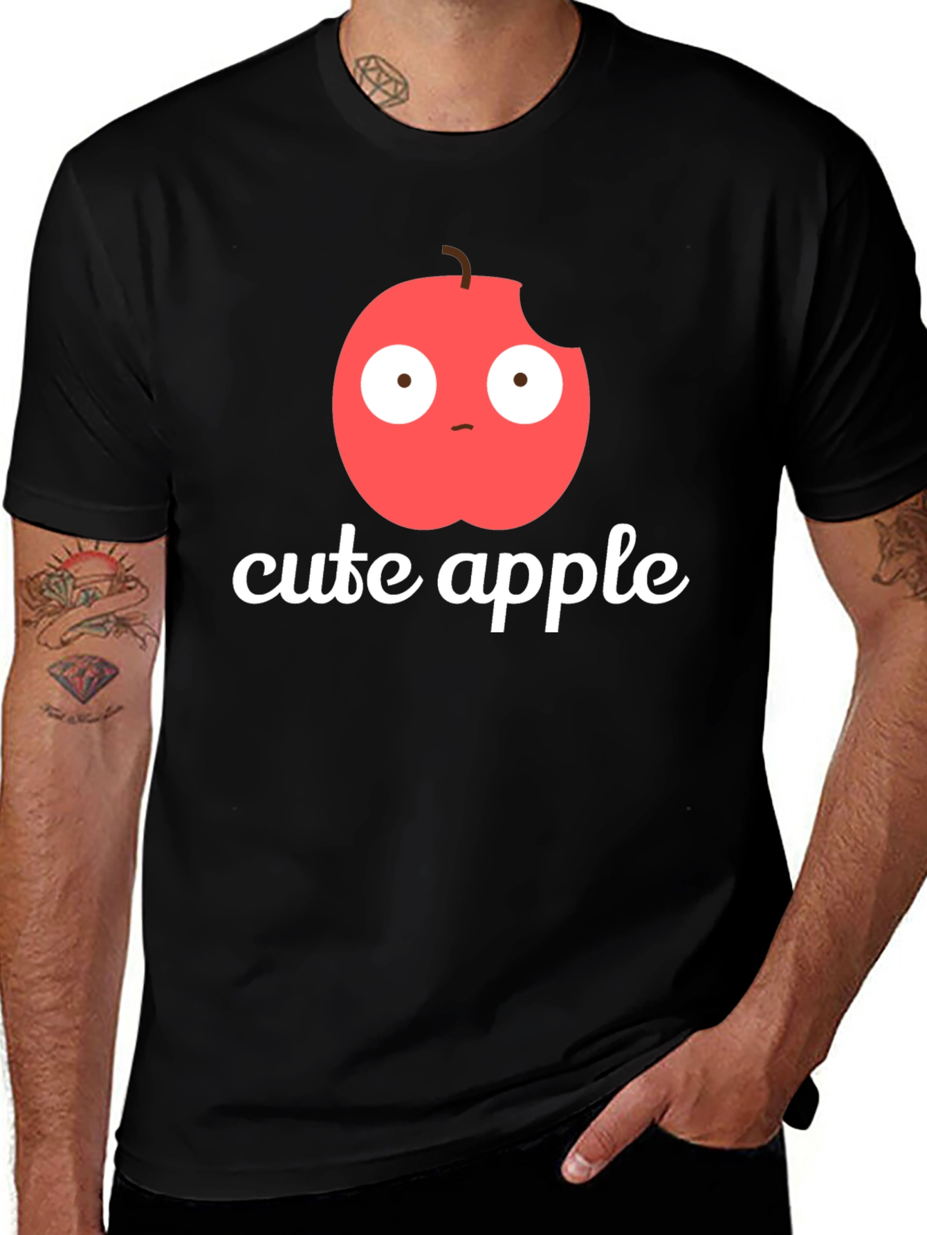 Cute Apple Graphic Print T-Shirt -  Mens Black Tee
