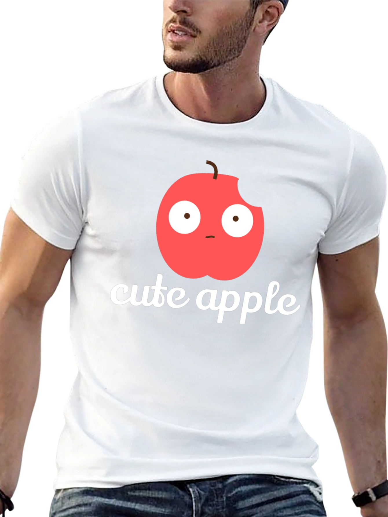 Cute Apple Graphic Print T-Shirt -  Mens Black Tee