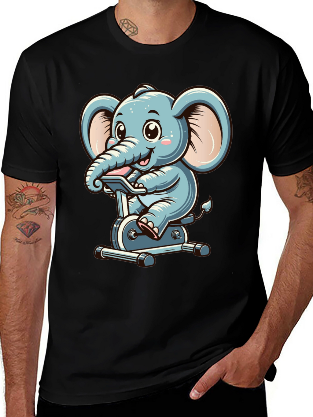 Elephant on Exercise Bike T-Shirt