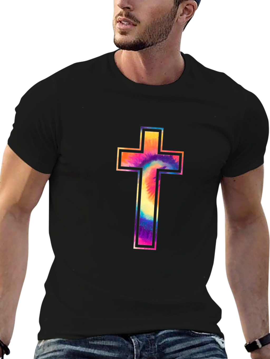 Tie-Dye Cross Graphic Tee - Stylish Christian Apparel