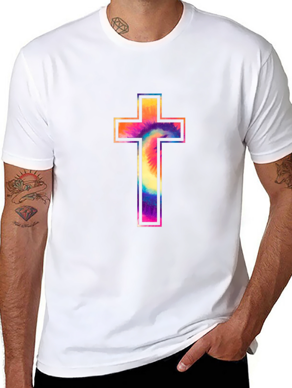 Tie-Dye Cross Graphic Tee - Stylish Christian Apparel