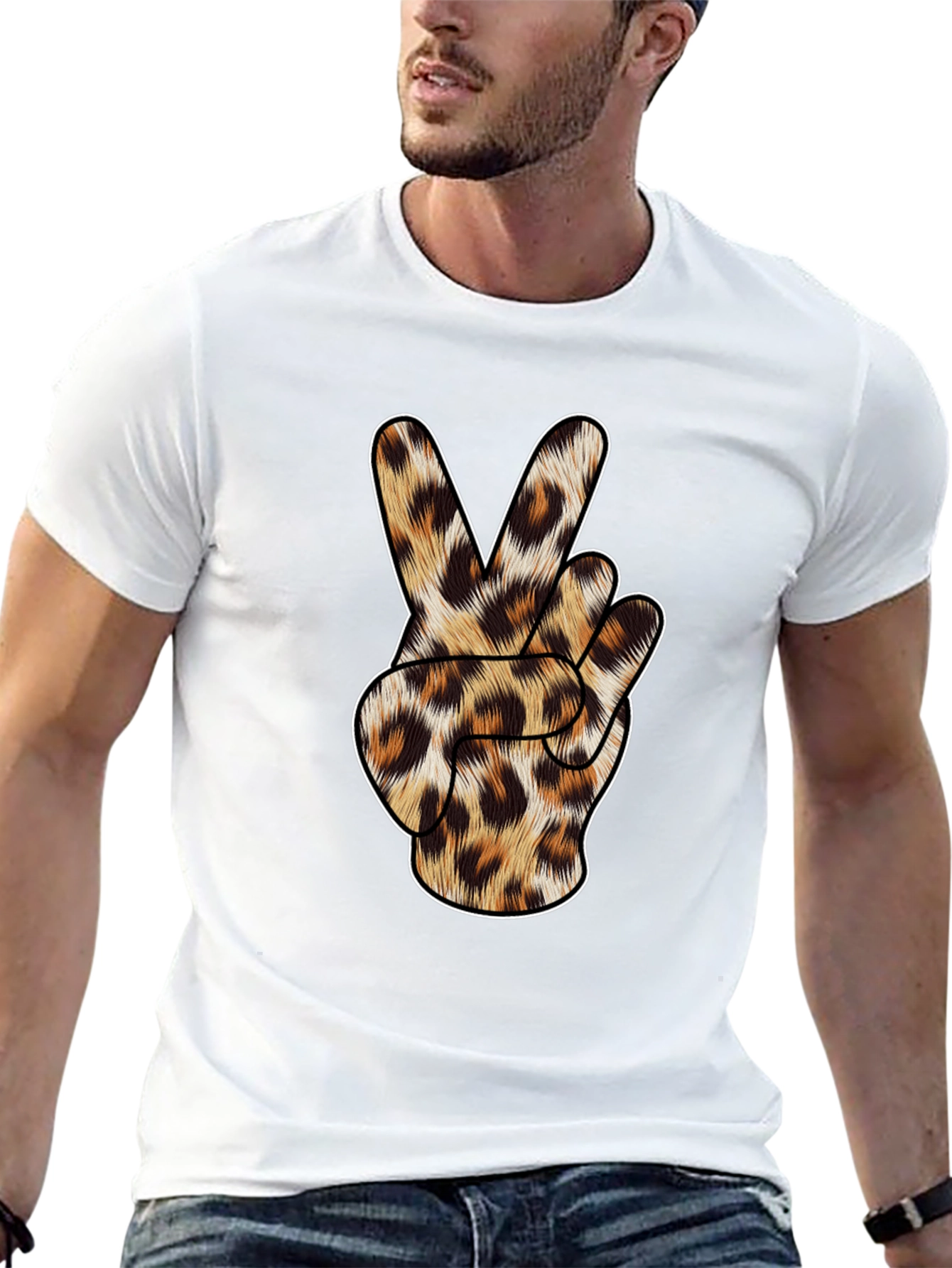 Leopard Print Peace Sign Black T-Shirt