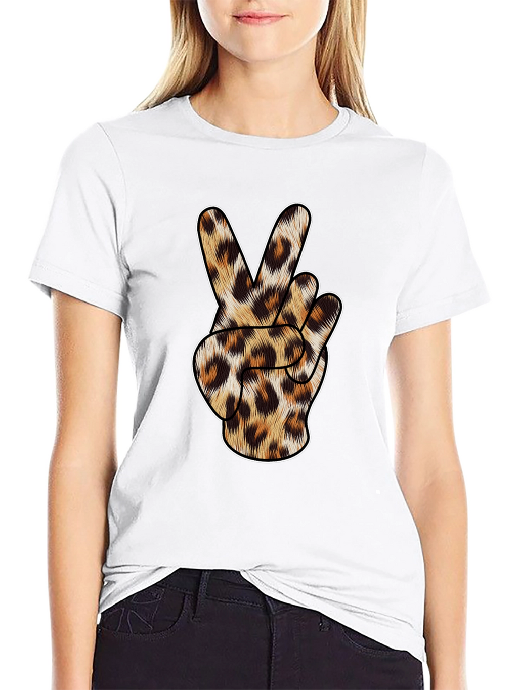 Leopard Print Peace Sign Black T-Shirt