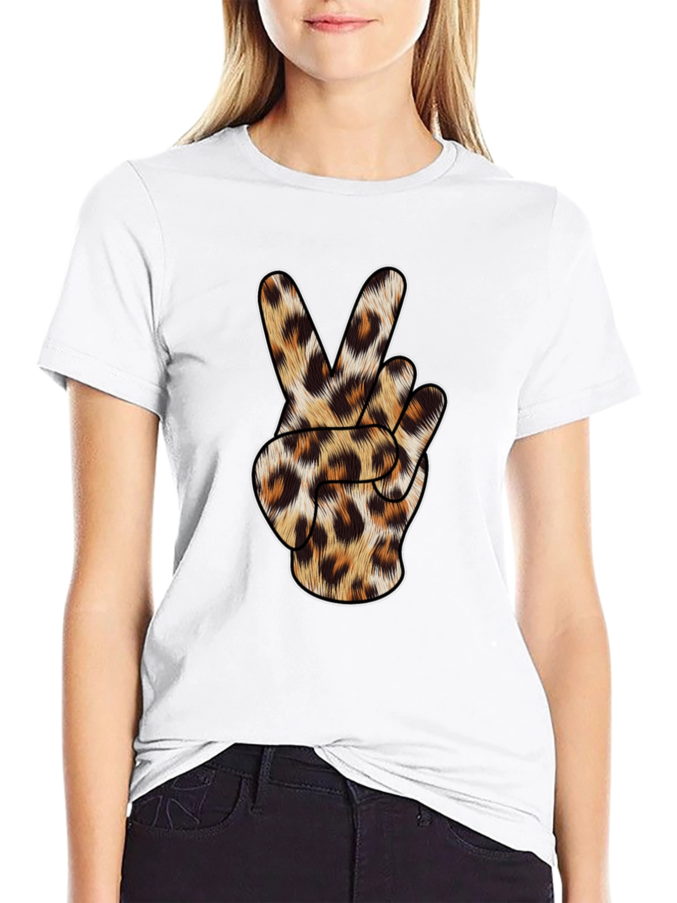 Leopard Print Peace Sign Black T-Shirt