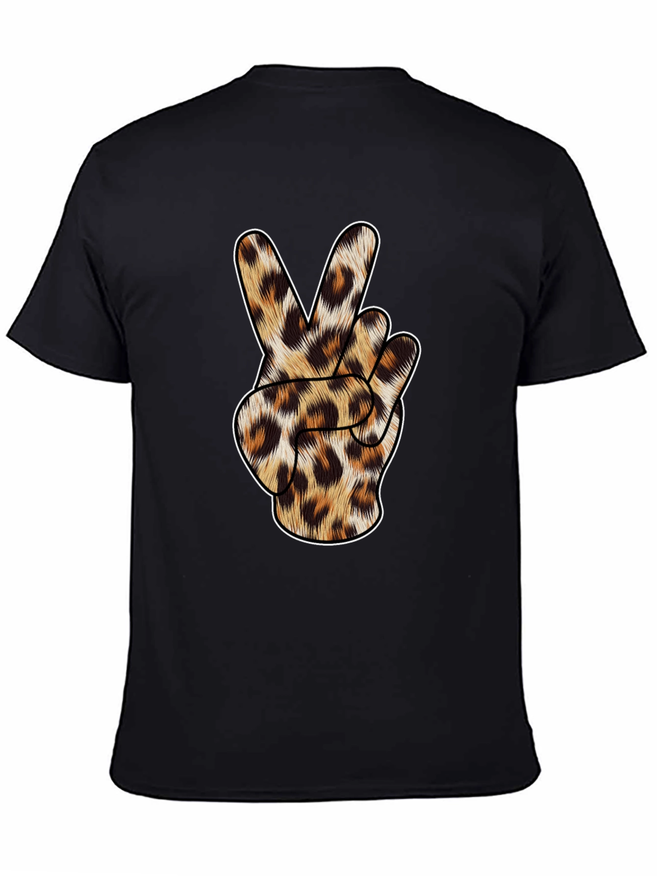 Leopard Print Peace Sign Black T-Shirt