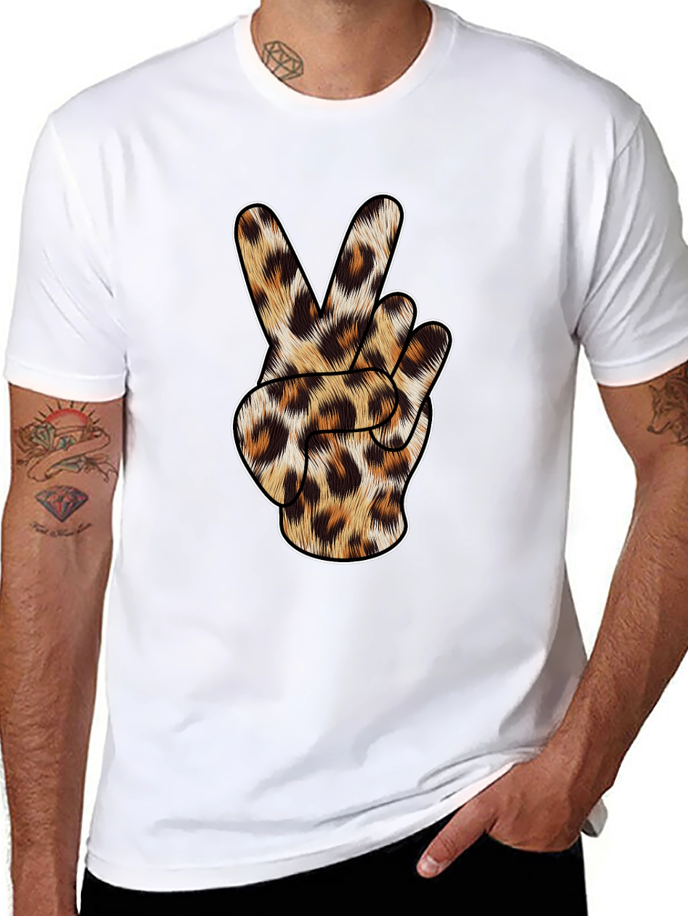 Leopard Print Peace Sign Black T-Shirt