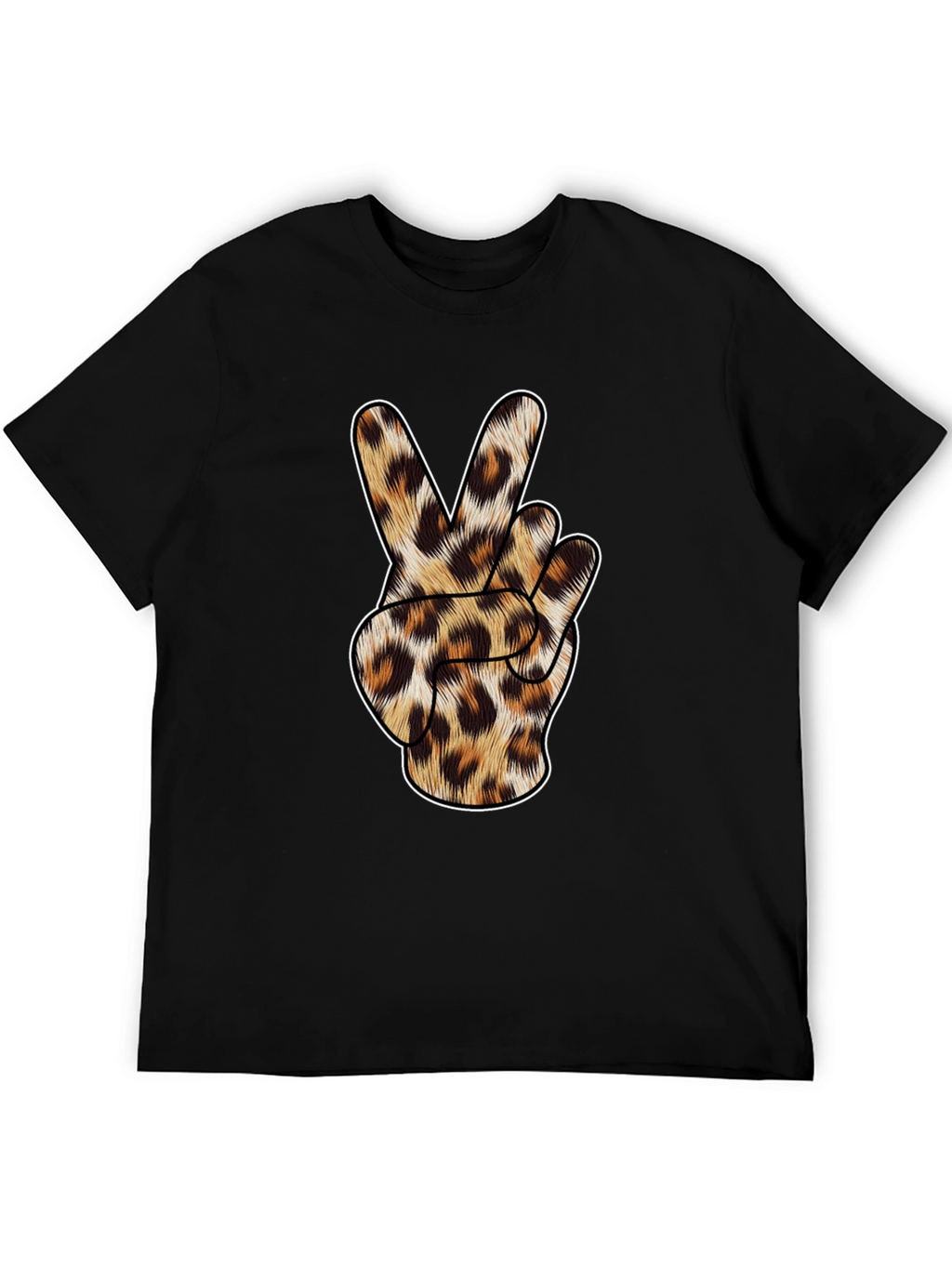 Leopard Print Peace Sign Black T-Shirt