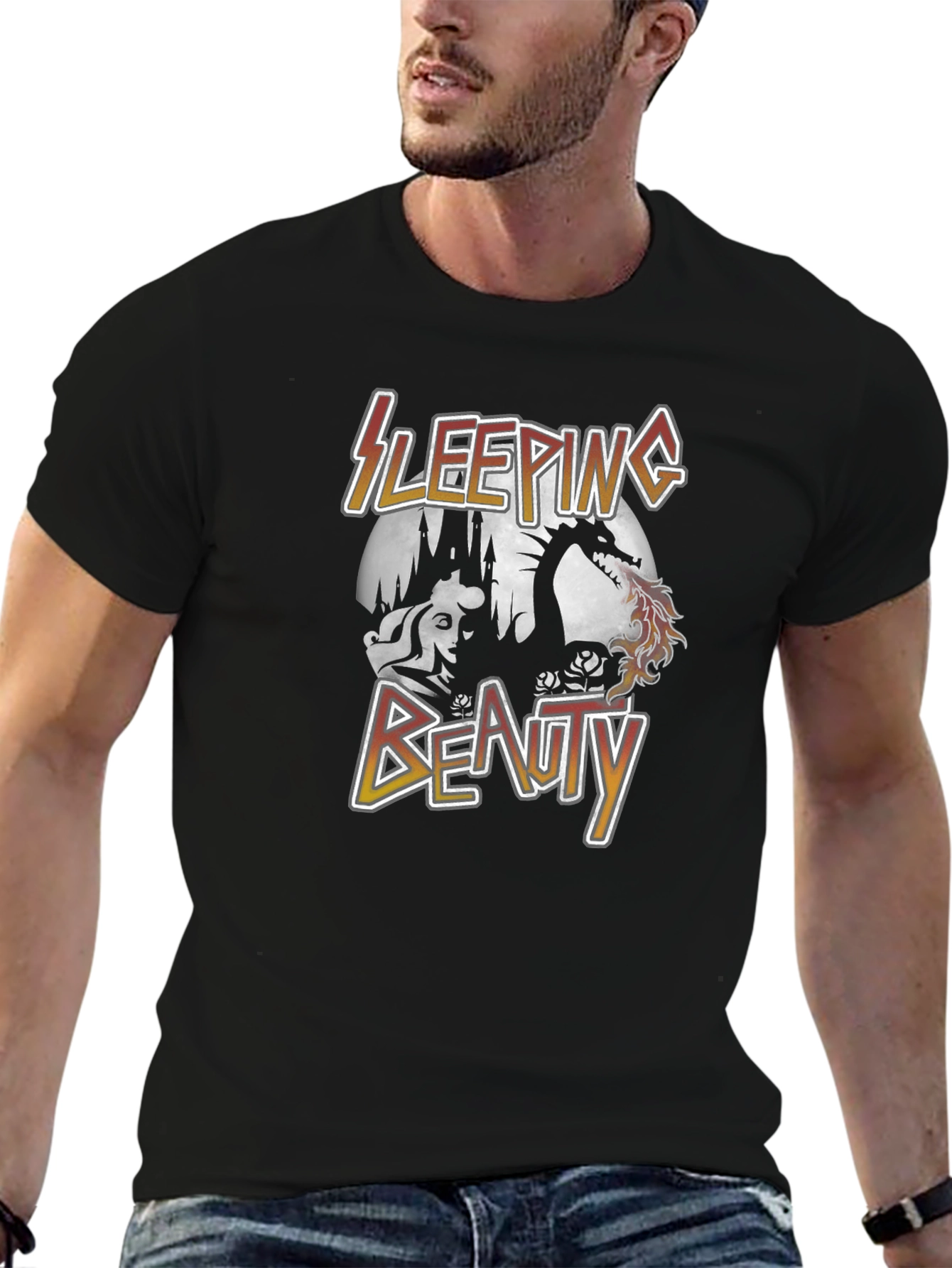 Sleeping Beauty Dragon Graphic Tee - Unisex Black T-Shirt