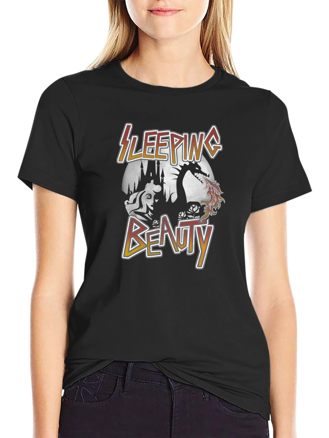 Sleeping Beauty Dragon Graphic Tee - Unisex Black T-Shirt