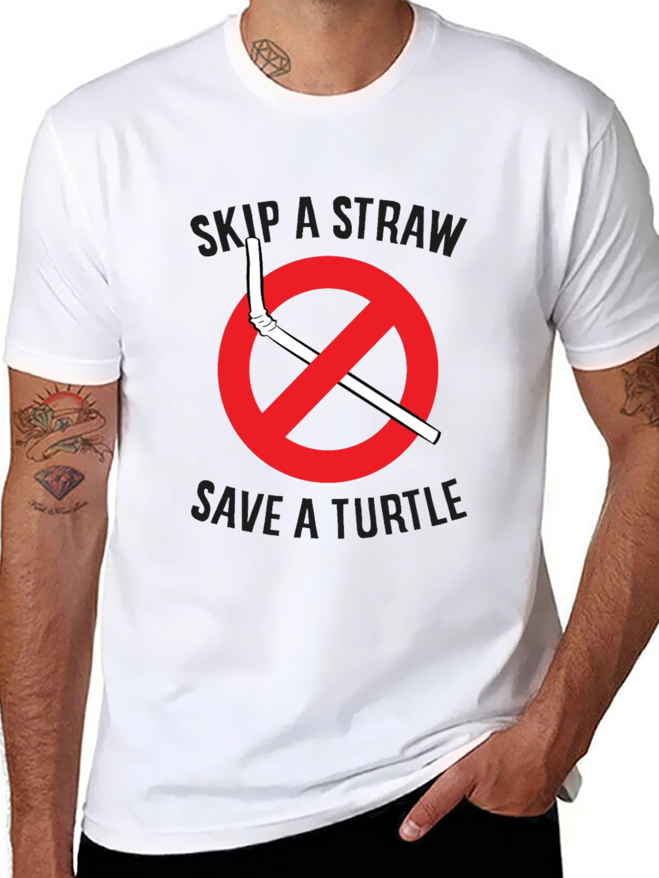 Skip a Straw Save a Turtle Black T-Shirt