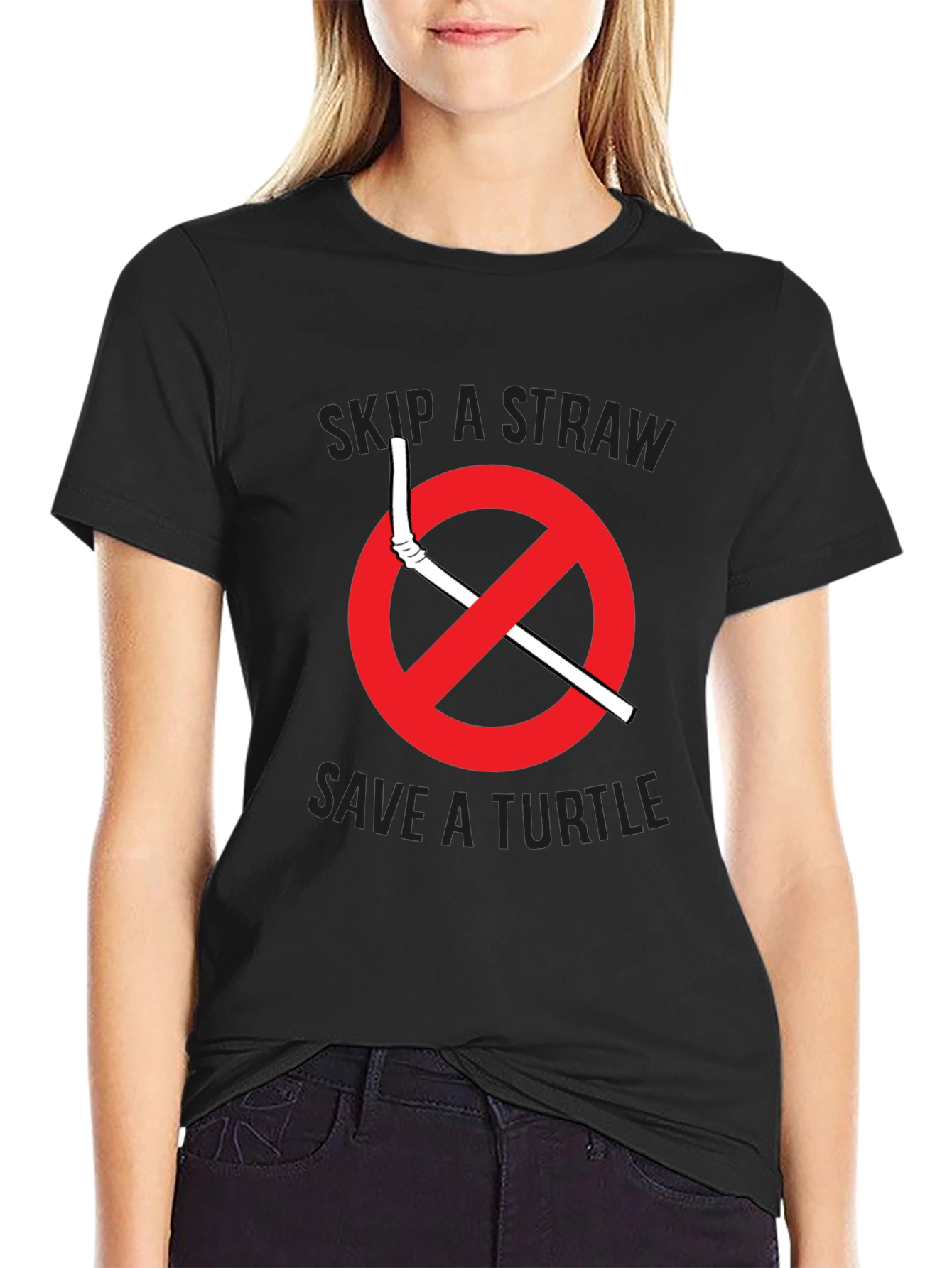 Skip a Straw Save a Turtle Black T-Shirt